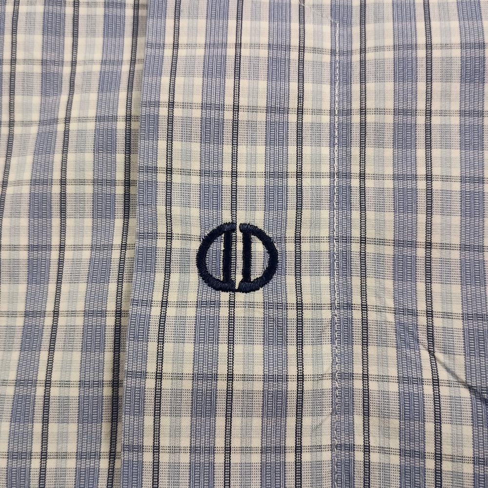 David Donahue 17 32/33 Mens Blue White Plaid Cotton Button Down Dress Shirt - Picture 3 of 11